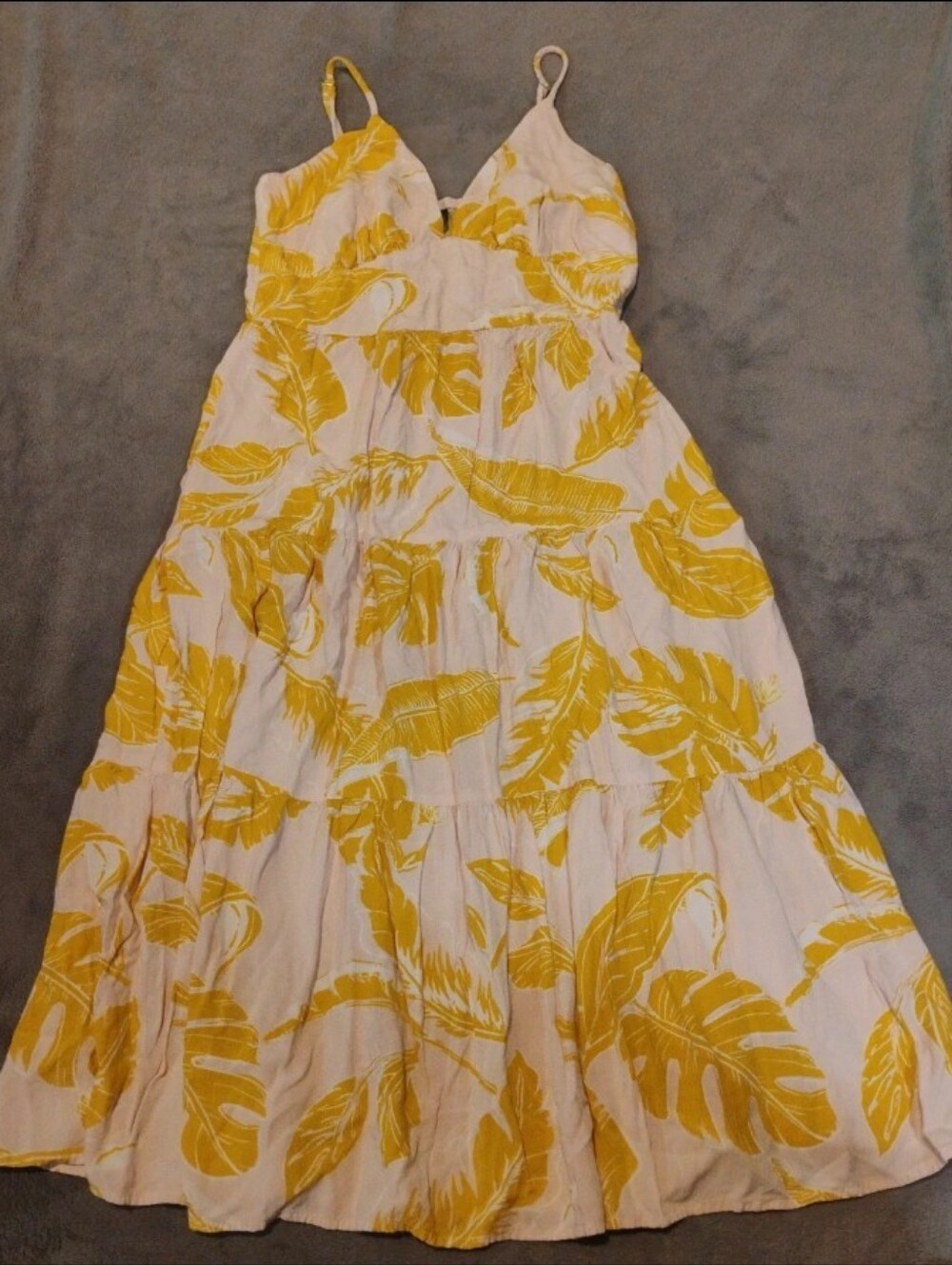Wild Fable Tropical Palm Leaf Tiered Midi Sundress Yellow Pink - S